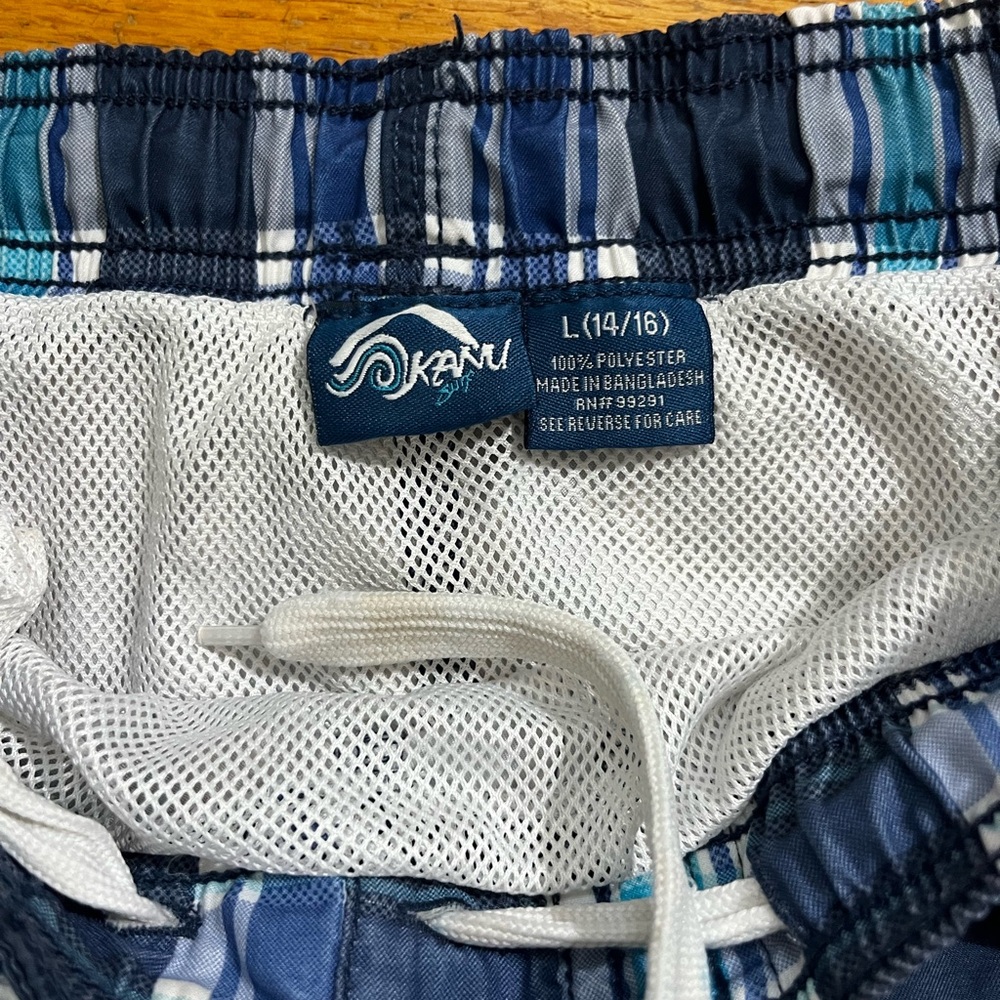 Boys Blue Plaid Swim Trunks - Picture 3 of 3